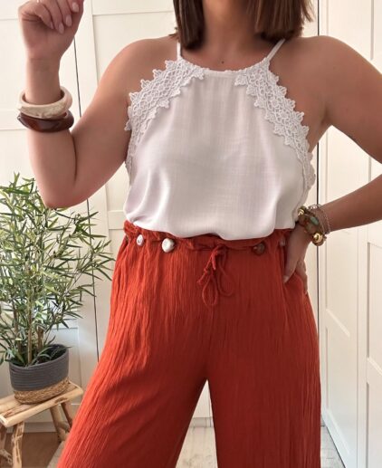 Blusa halter brocada blanca