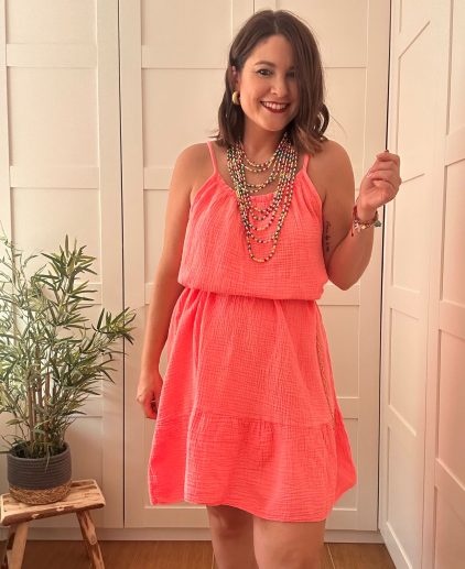 Vestido tirante salmón fluor