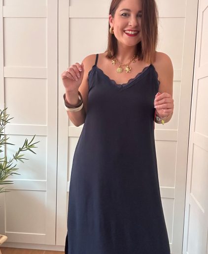 Vestido lencero azul marino