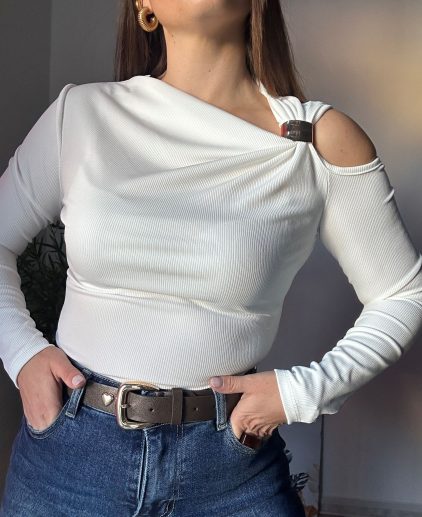 Camiseta canalé asimétrica blanca