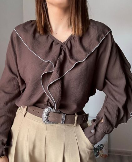 Blusa volantes marrón