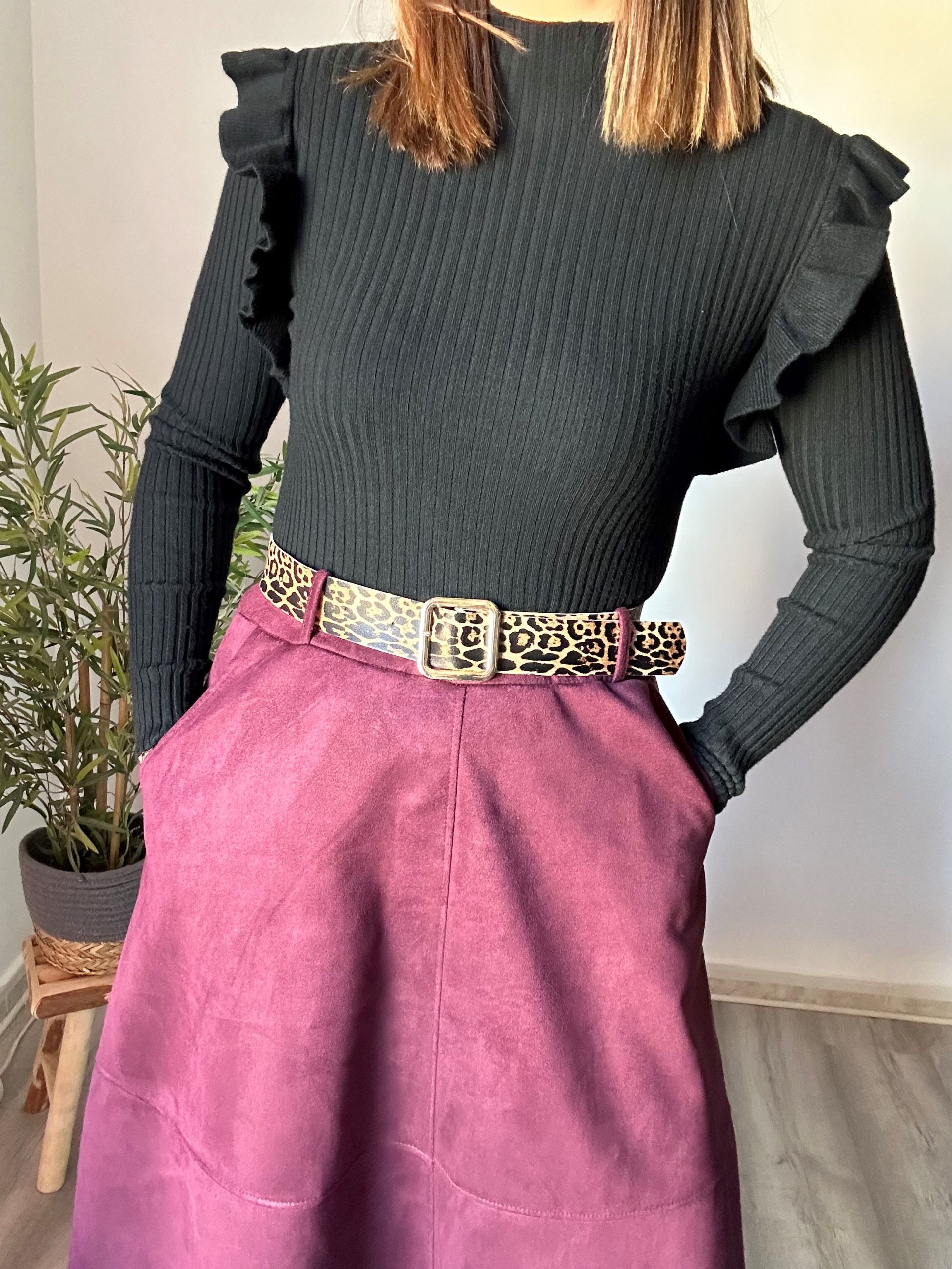 Falda midi ante burdeos 1