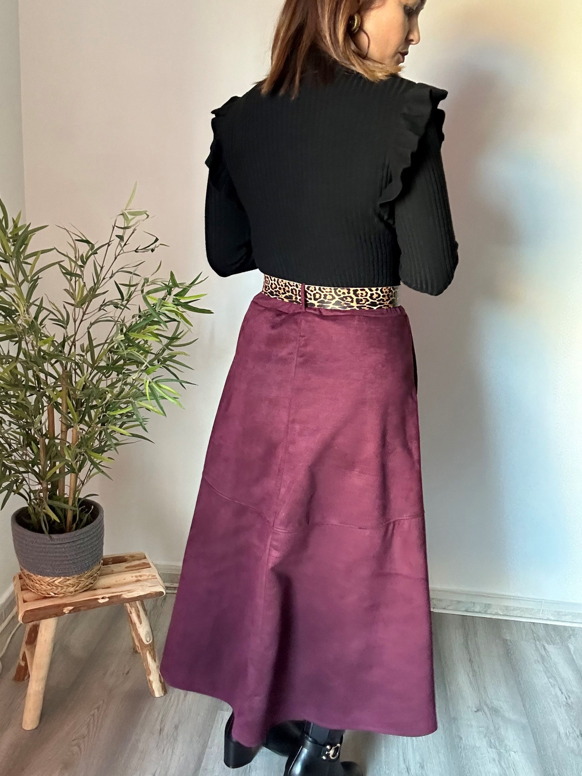 Falda midi ante burdeos 2