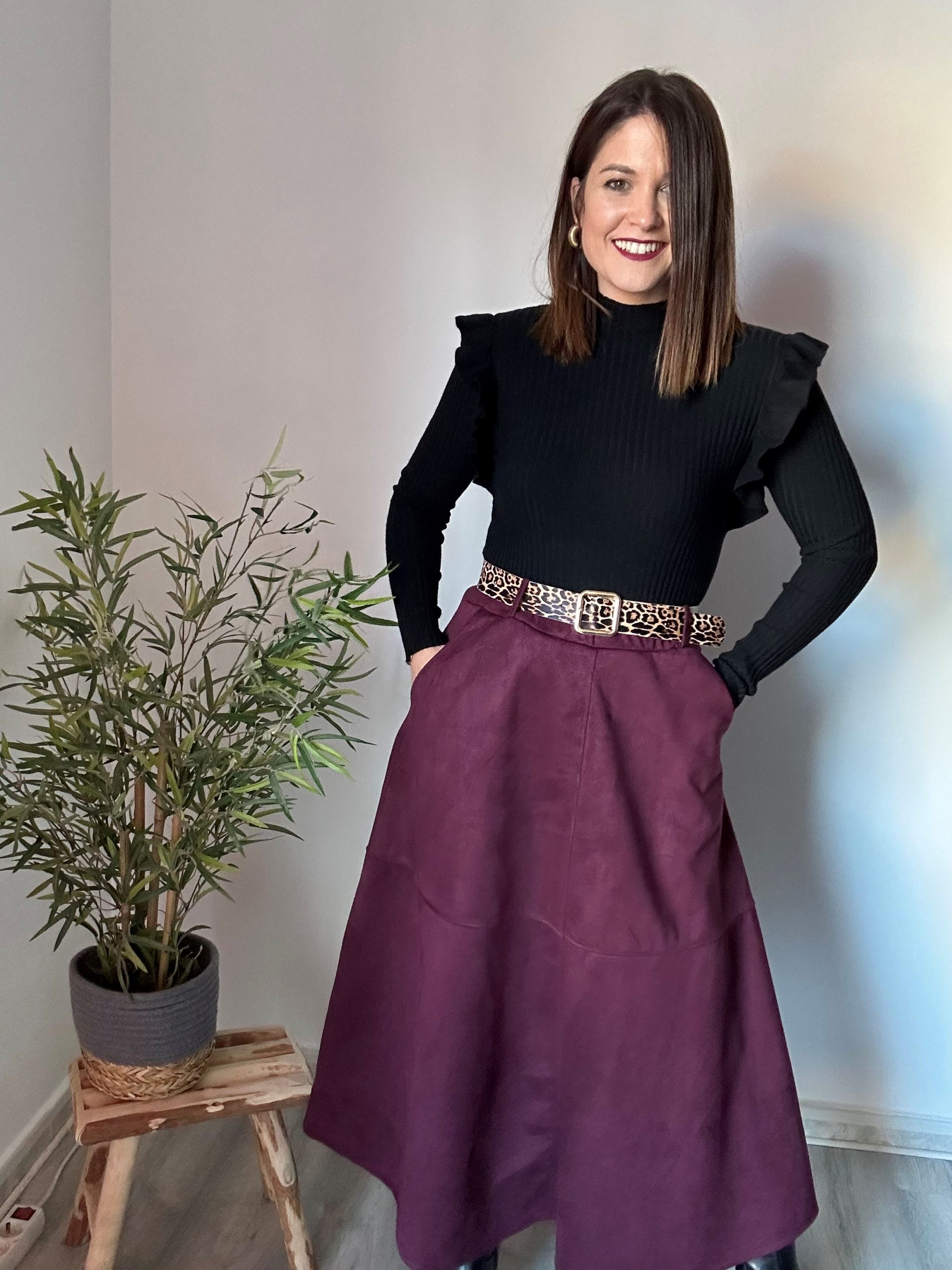 Falda midi ante burdeos 5