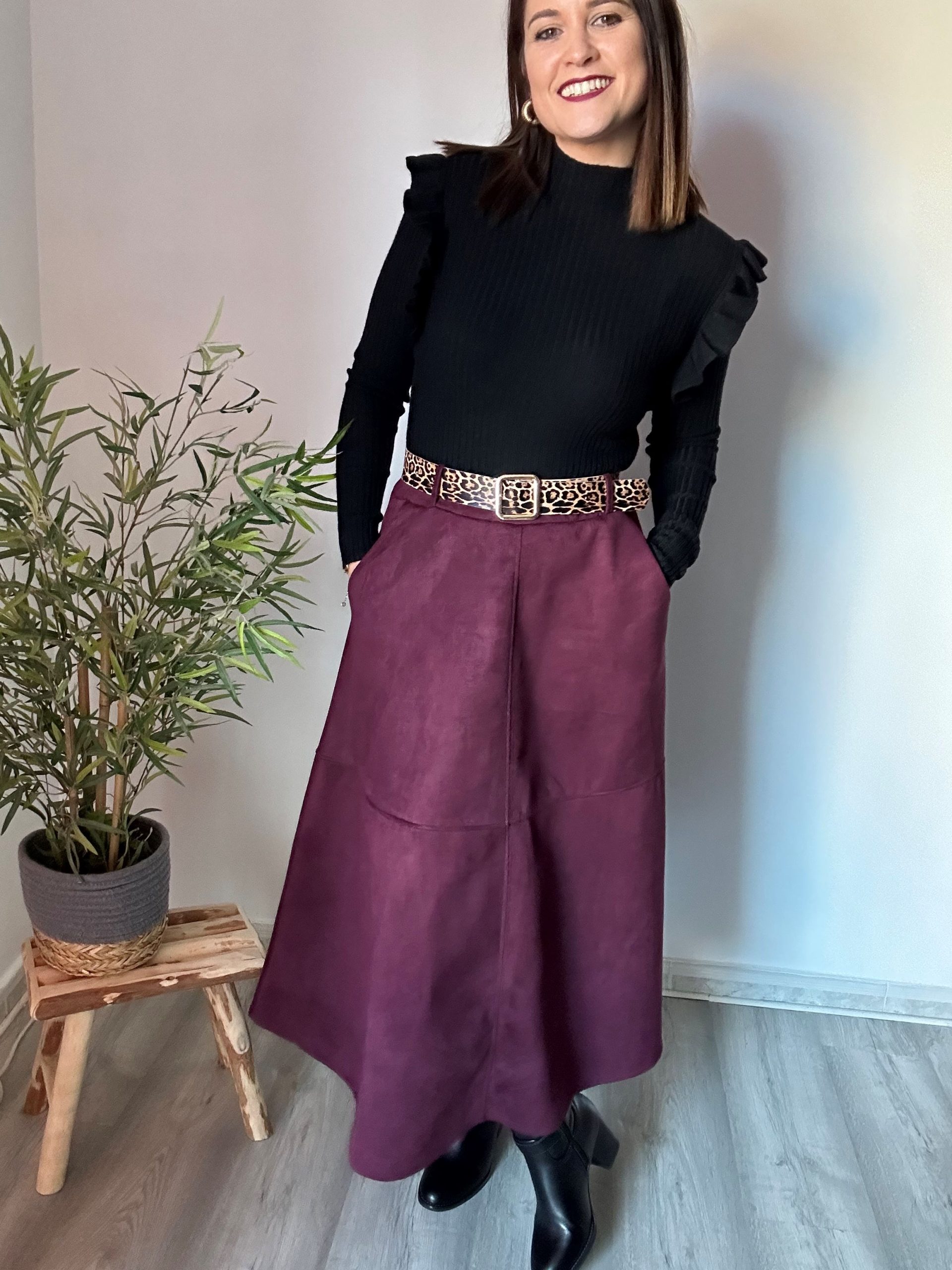 Falda midi ante burdeos 6