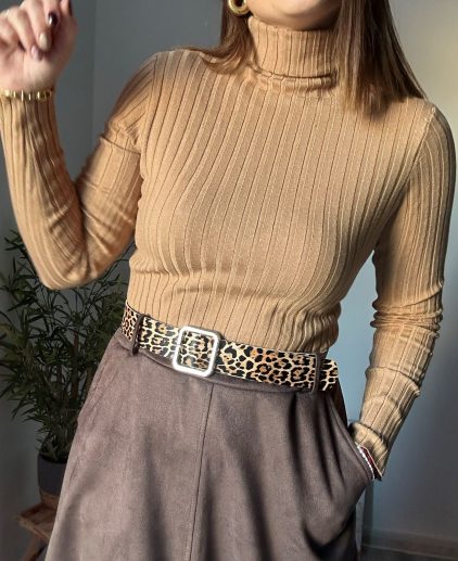 Jersey canalé camel