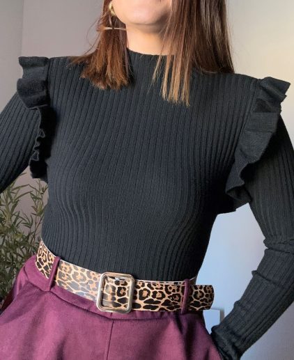 Jersey canalé volantes negro