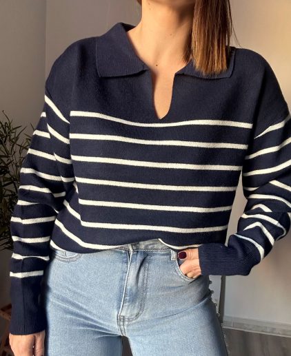 Jersey cuello polo azul marino