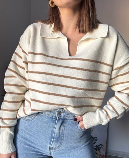 Jersey cuello polo biege