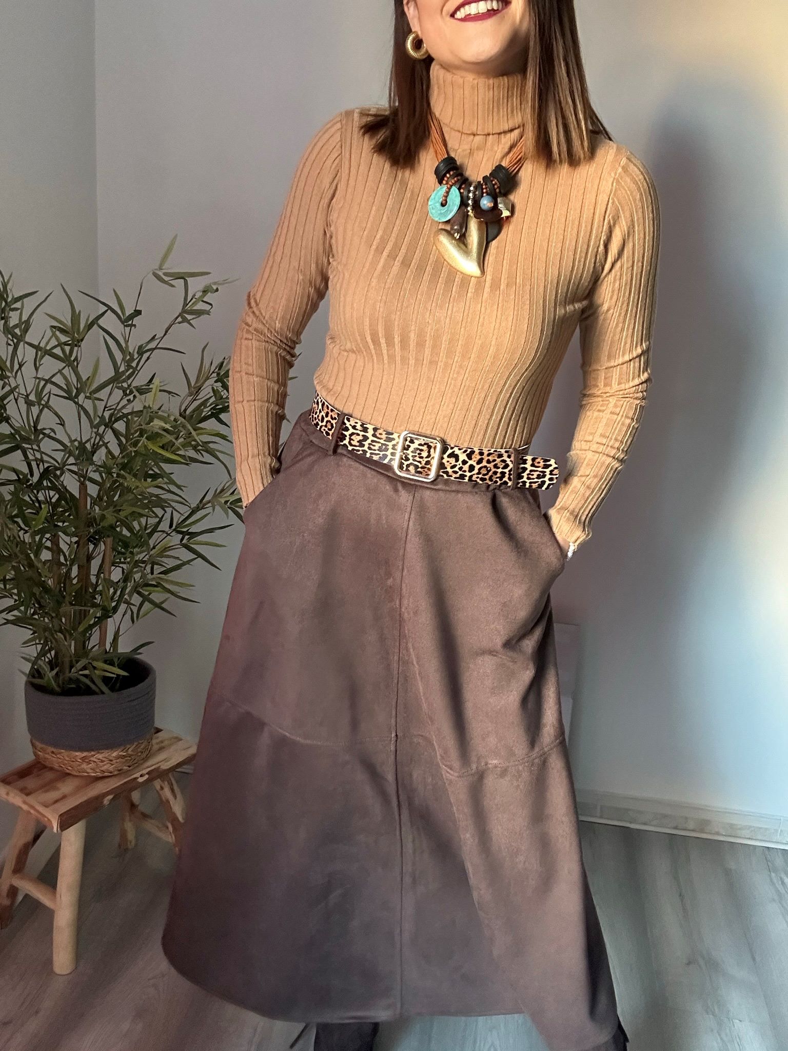 falda midi ante marrón 1