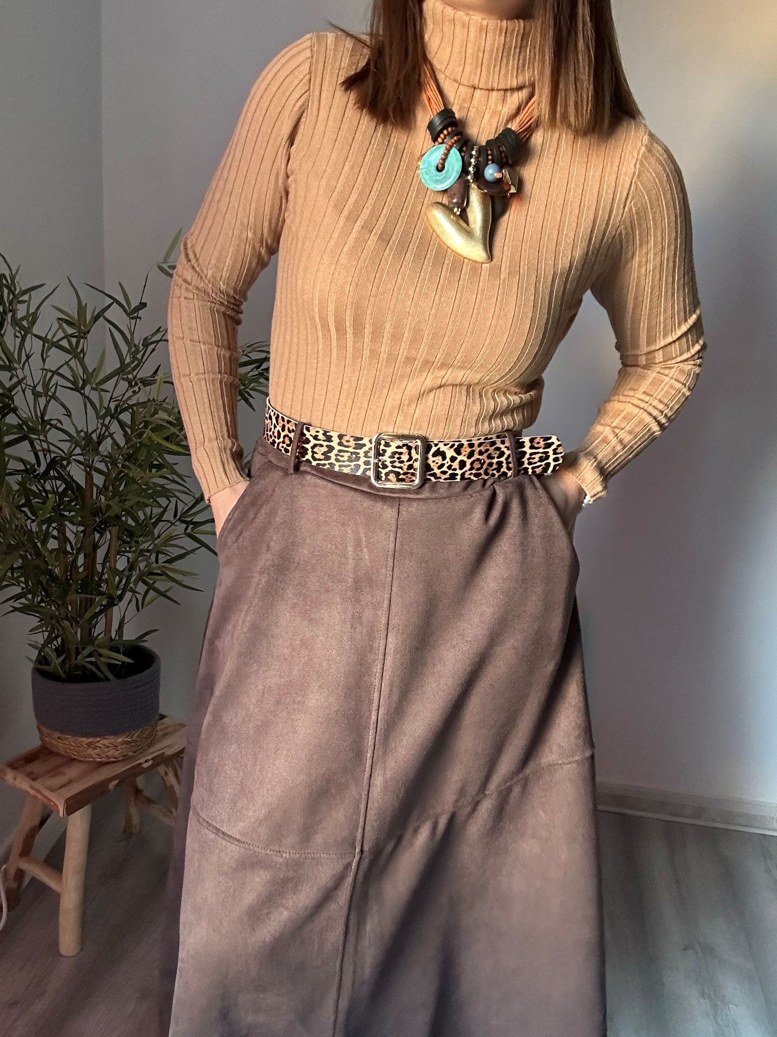 falda midi ante marrón 2