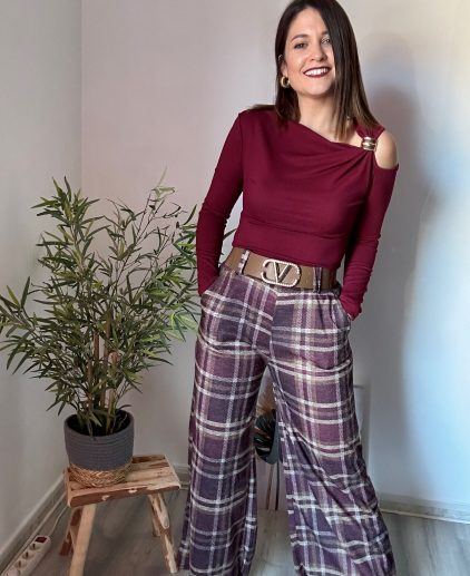 Pantalón cuadros burdeos
