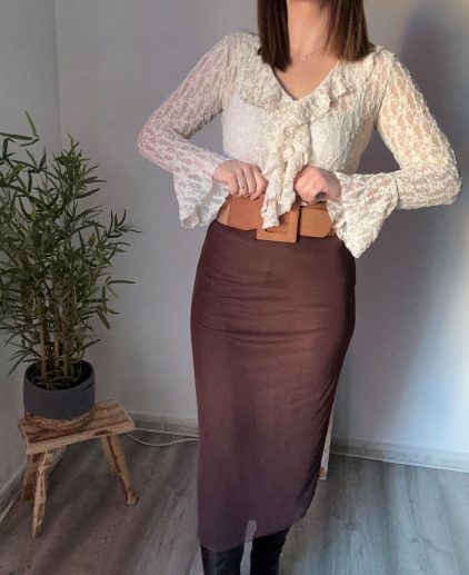 Falda midi tul marrón