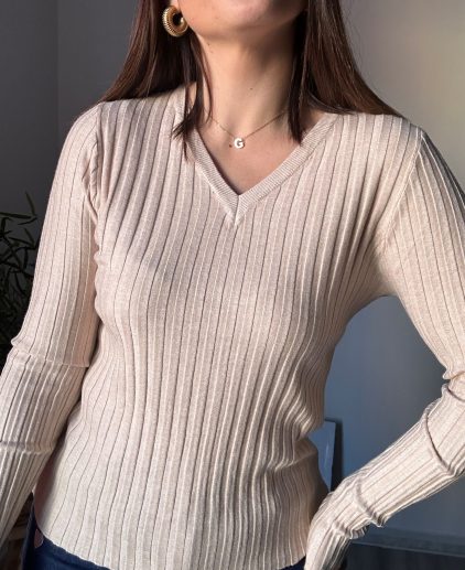 Jersey canalé beige