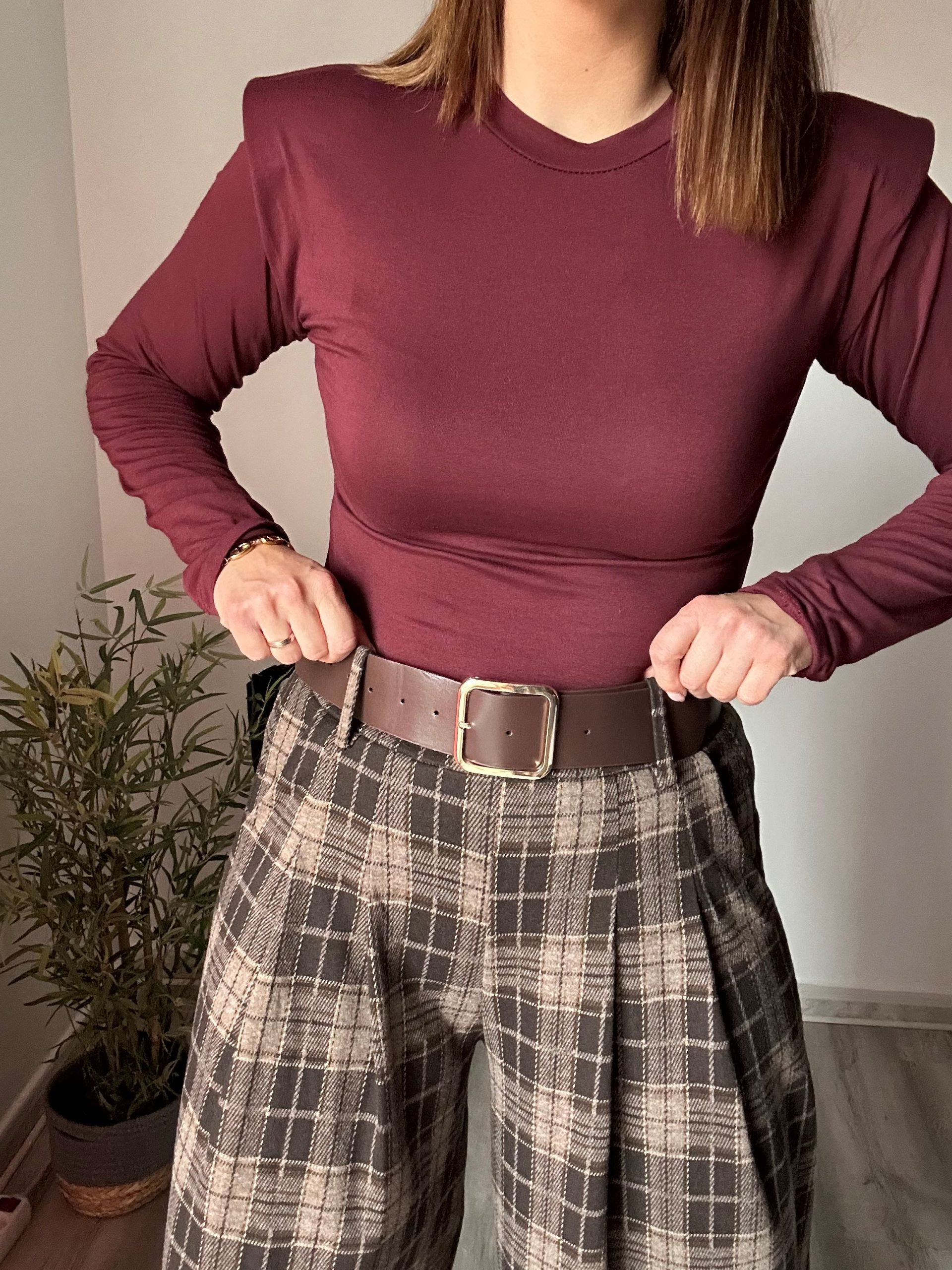 Pantalón palazzo cuadros marrones 1