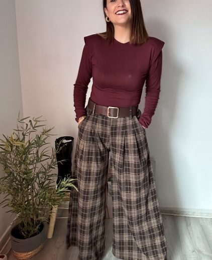 Pantalón palazzo cuadros marrones
