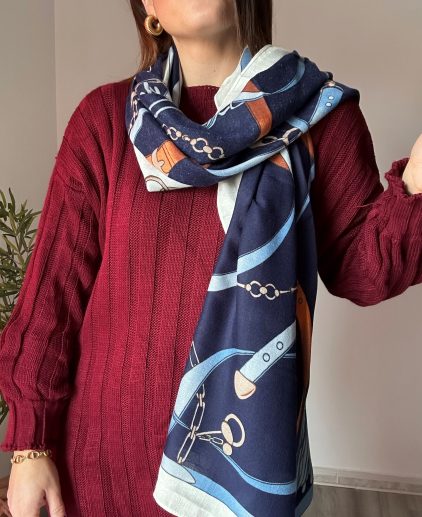 Pashmina cadena azul marino