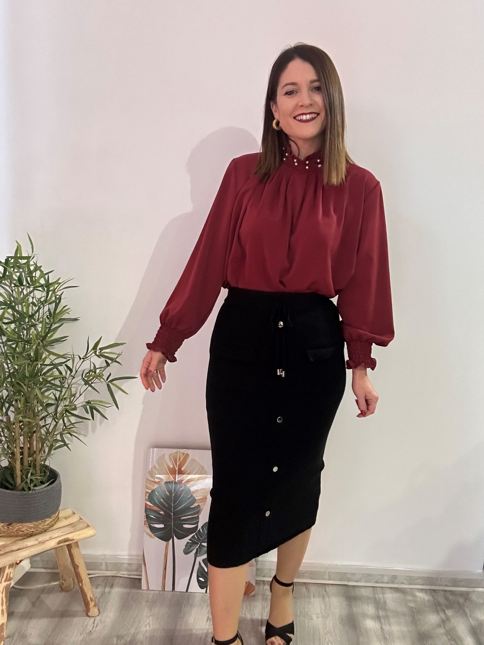 Blusa perlas burdeos 1