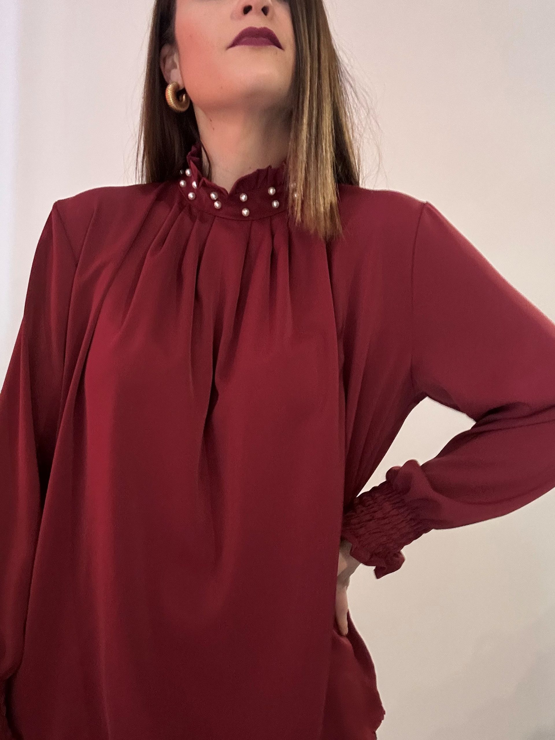 Blusa perlas burdeos 2