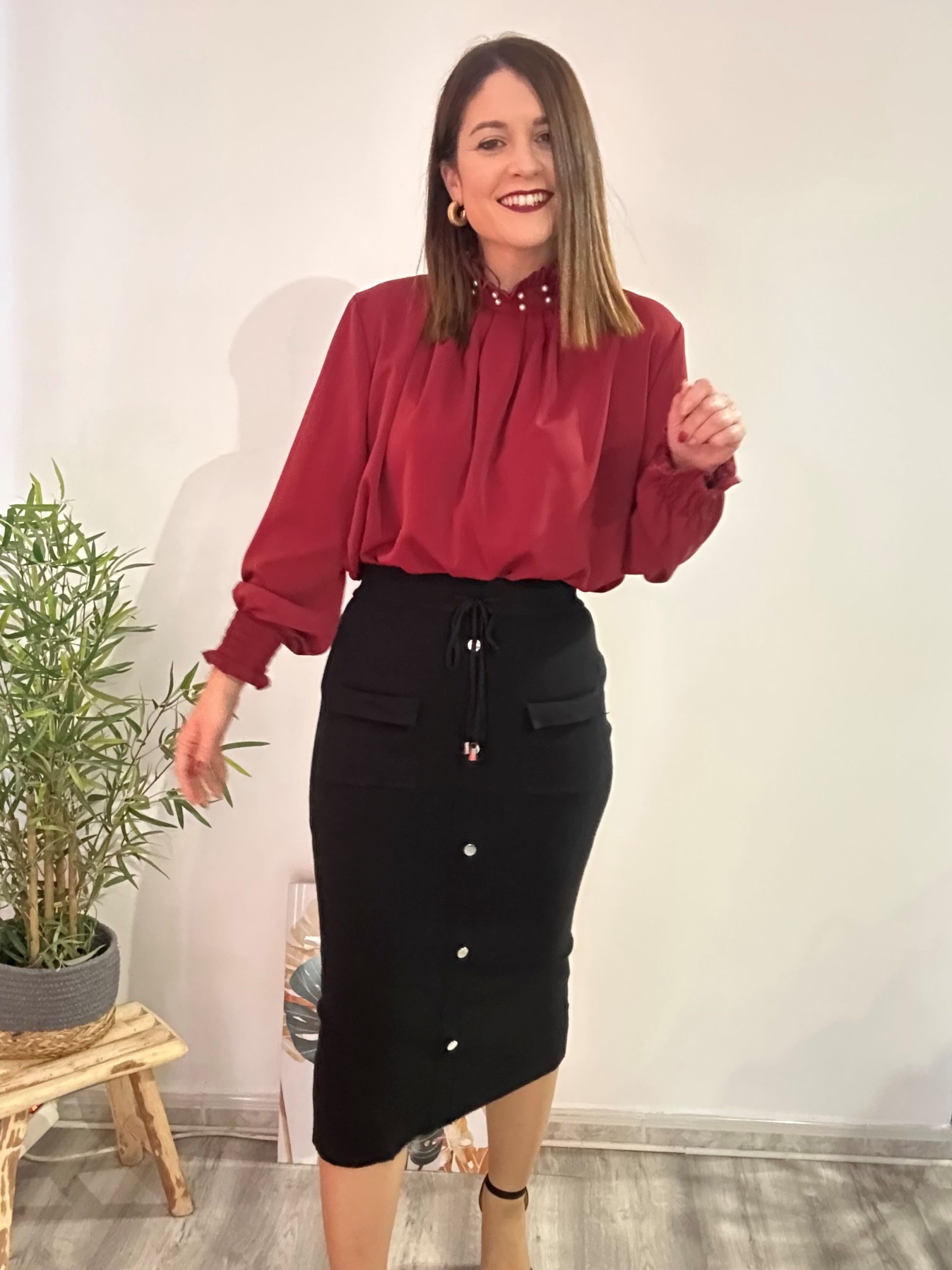 Blusa perlas burdeos 3