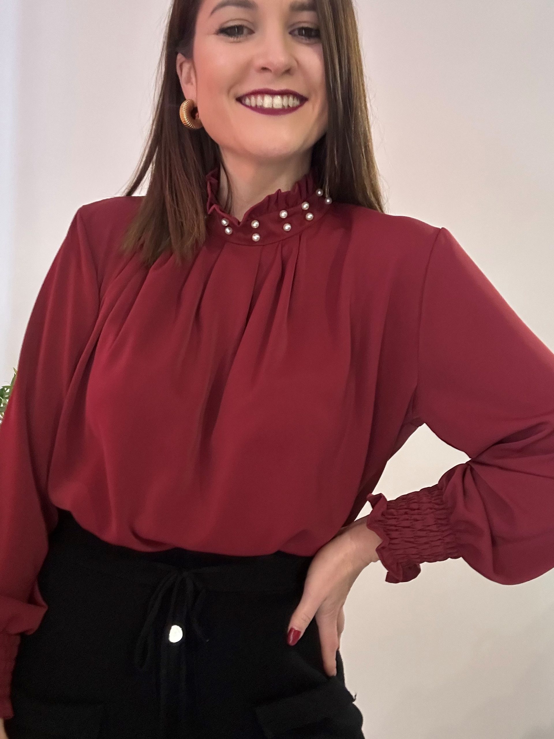 Blusa perlas burdeos 4