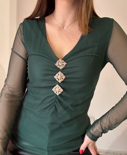 Blusa verde abalorios dorados