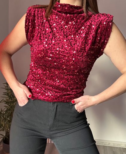 Top terciopelo burdeos