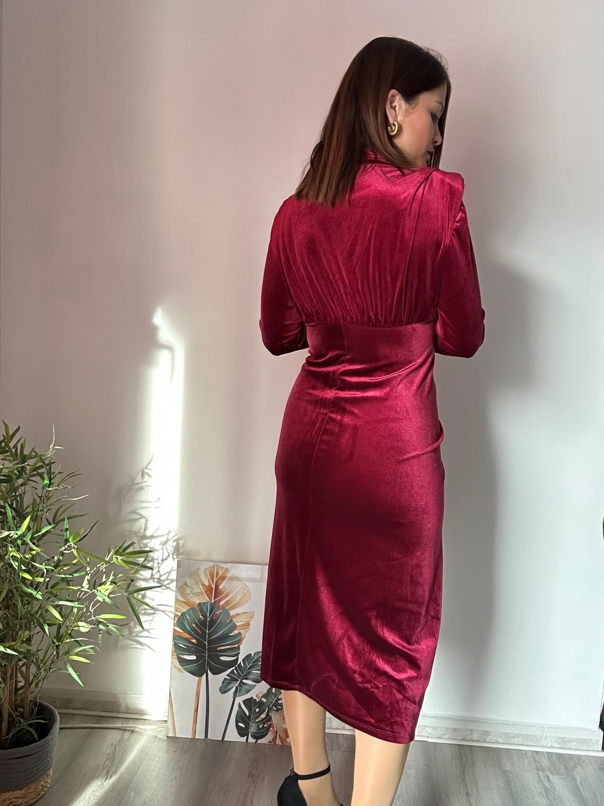 Vestido midi burdeos terciopelo 3