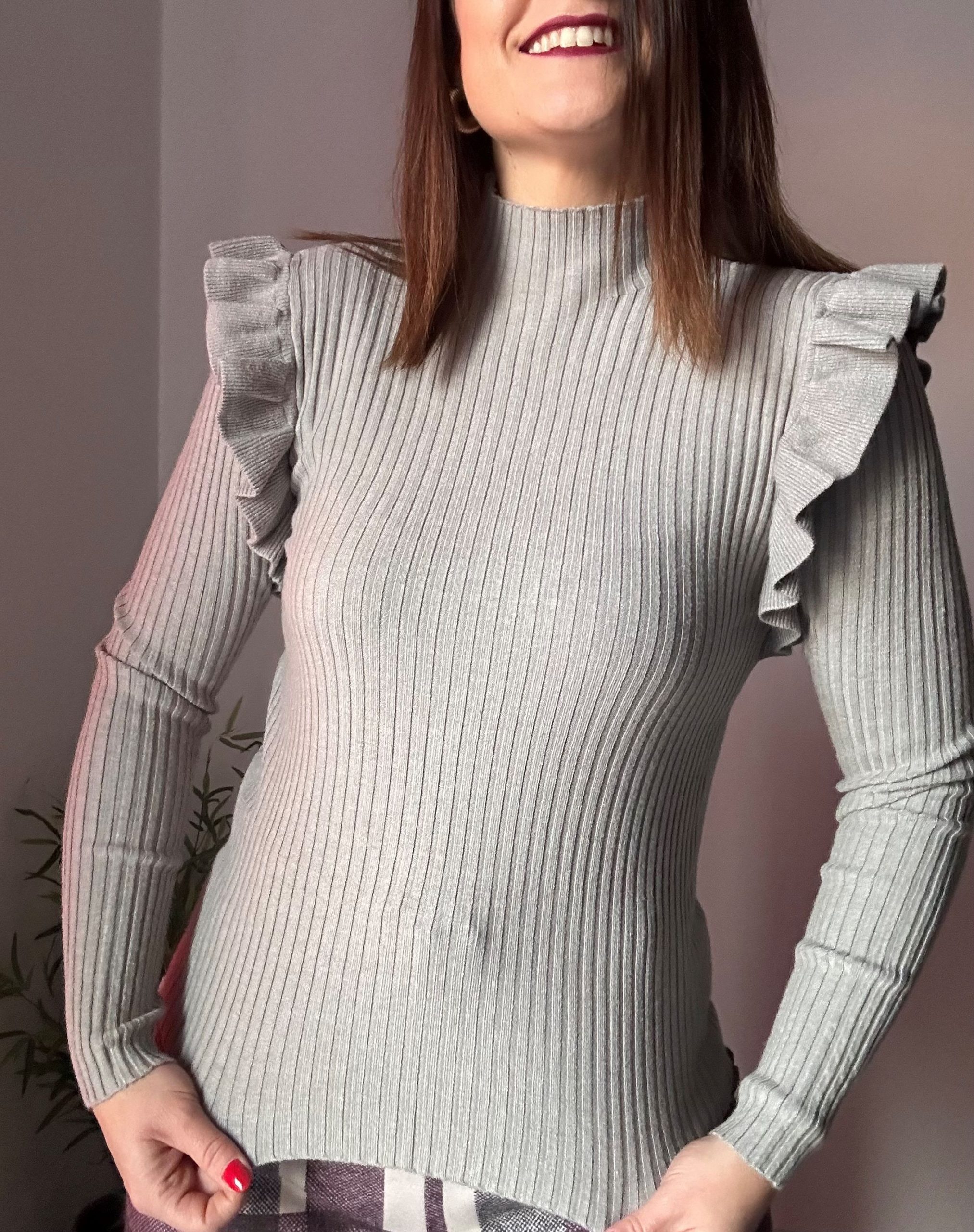 jersey canalé volantes gris 1