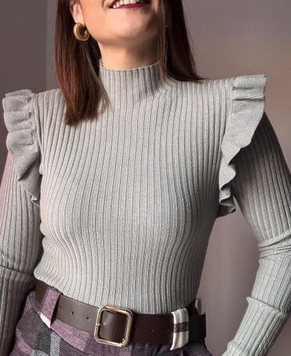 Jersey canalé volantes gris