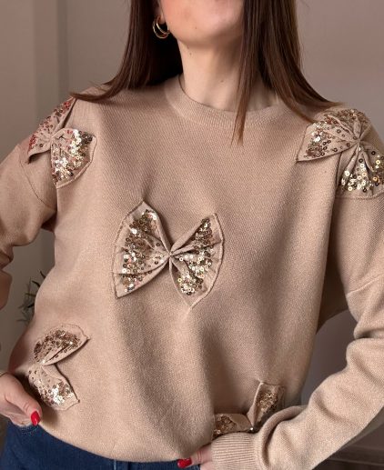 Jersey camel lazos lentejuelas