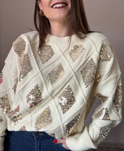Jersey blanco lentejuela dorada