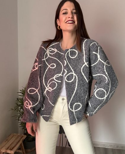 Bomber gris bordada