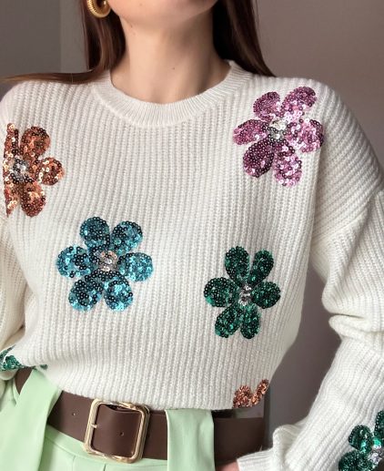 Jersey flores lentejuelas