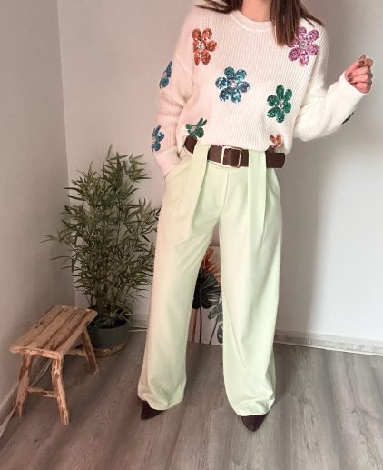 Pantalón fluido verde agua