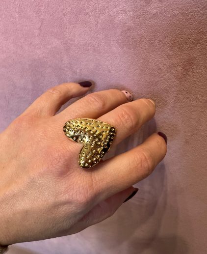 Anillo Corazón dorado de acero