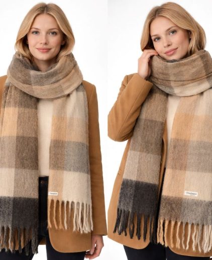 Bufanda cuadros tonos camel