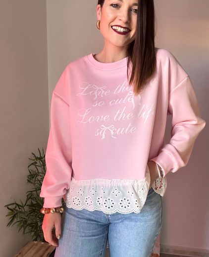 Sudadera rosa troquelada