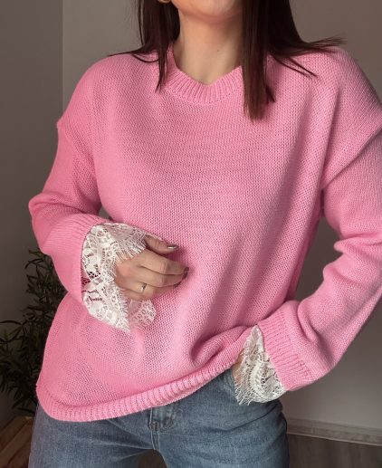 Jersey rosa encaje puño