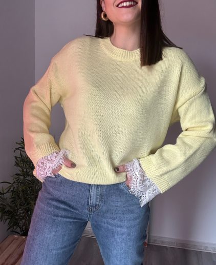 Jersey mantequilla encaje puño