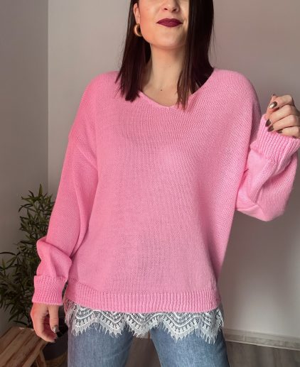 Jersey rosa bajo encaje