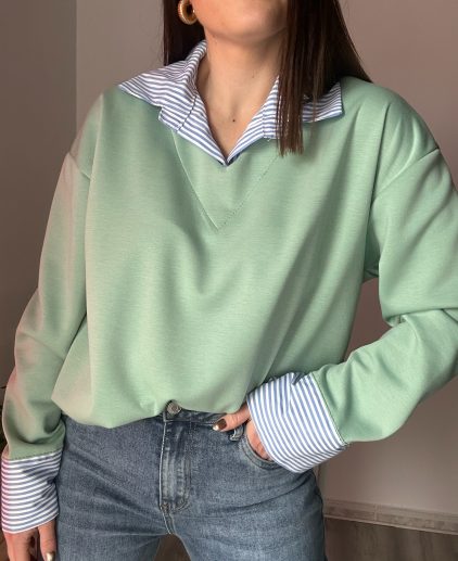 Sudadera verde efecto camisa