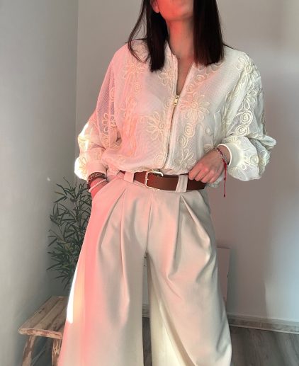 Pantalón palazzo pinzas beige