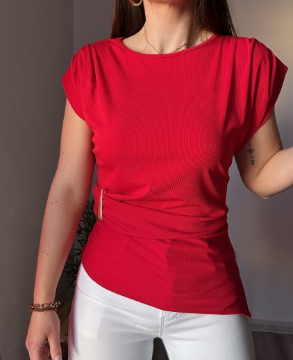 Camiseta canalé asimétrica roja