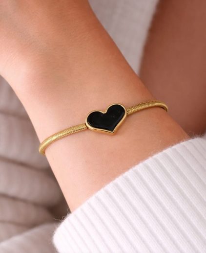 Pulsera dorada corazón negro