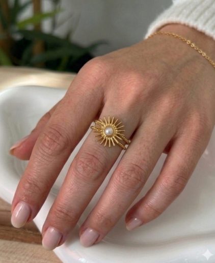 Anillo sol perlado