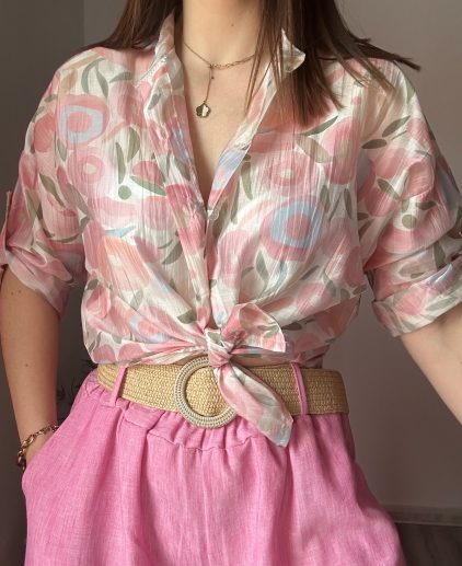 Blusa organza flores rosas