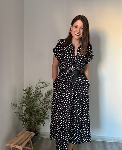 Vestido camisero negro lunares