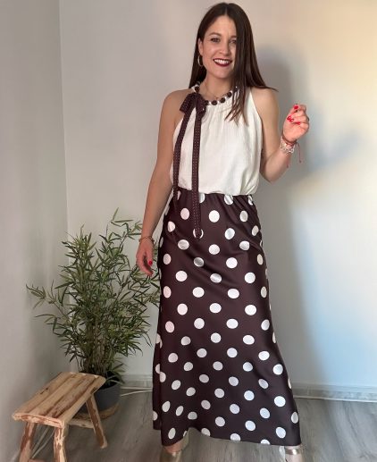 Falda raso marrón lunares