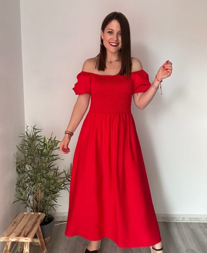 Vestido rojo bardot